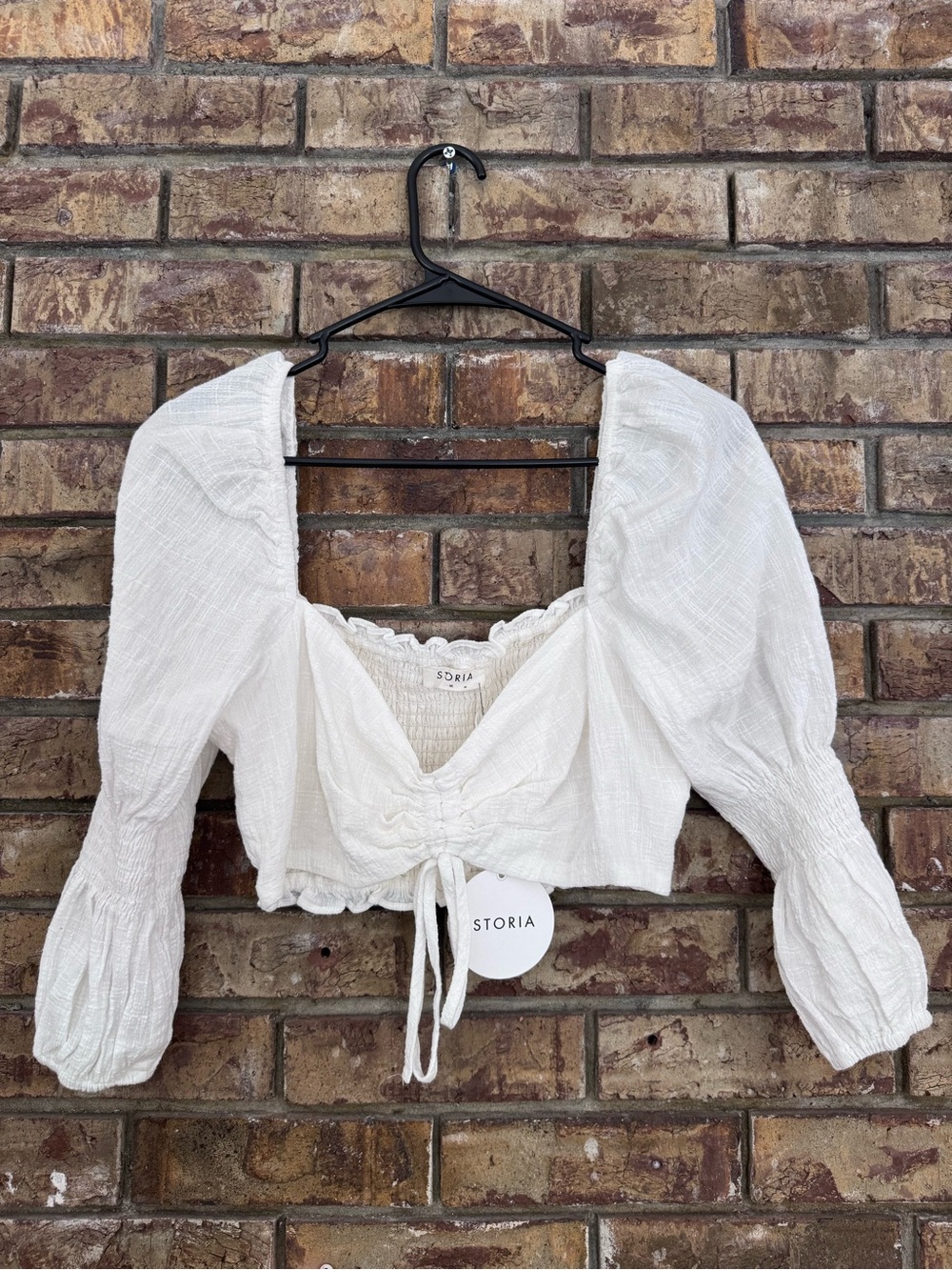 Storia White Tie-Front Puff Sleeve Crop Top